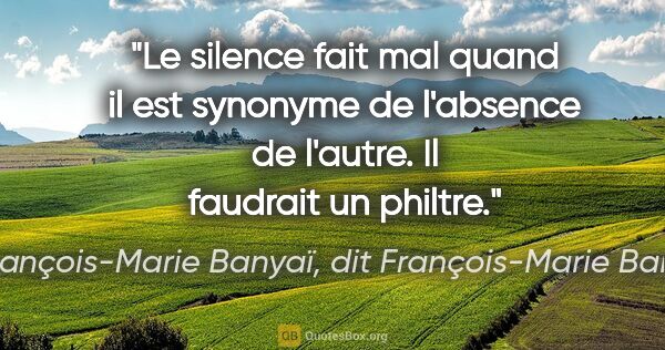 François-Marie Banyaï, dit François-Marie Banier citation: "Le silence fait mal quand il est synonyme de l'absence de..."