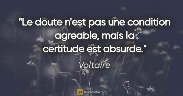 Voltaire citation: "Le doute n'est pas une condition agreable, mais la certitude..."