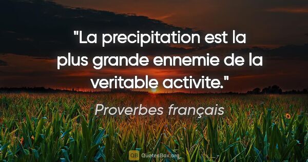 Proverbes français citation: "La precipitation est la plus grande ennemie de la veritable..."
