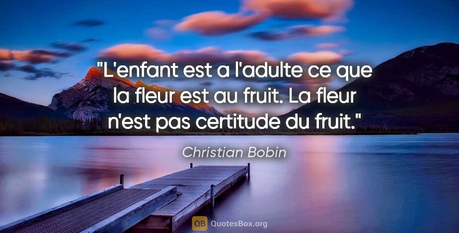 Christian Bobin citation: "L'enfant est a l'adulte ce que la fleur est au fruit. La fleur..."