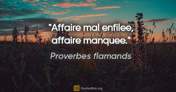 Proverbes flamands citation: "Affaire mal enfilee, affaire manquee."