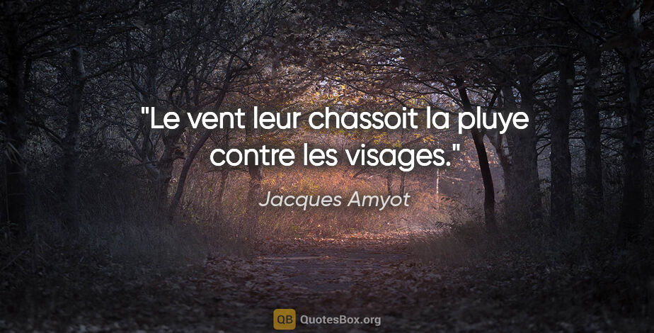 Jacques Amyot citation: "Le vent leur chassoit la pluye contre les visages."