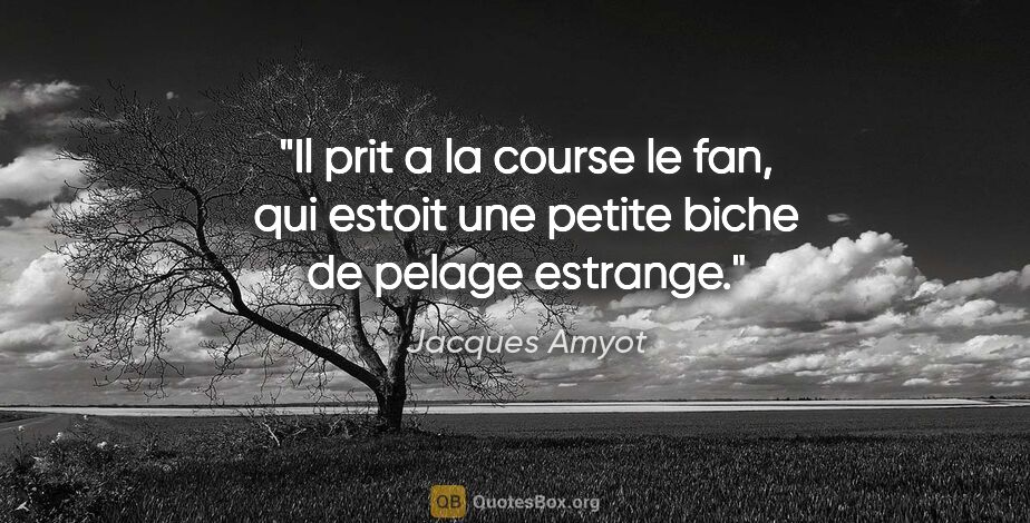 Jacques Amyot citation: "Il prit a la course le fan, qui estoit une petite biche de..."