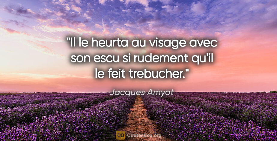 Jacques Amyot citation: "Il le heurta au visage avec son escu si rudement qu'il le feit..."