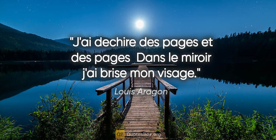 Louis Aragon citation: "J'ai dechire des pages et des pages  Dans le miroir j'ai brise..."