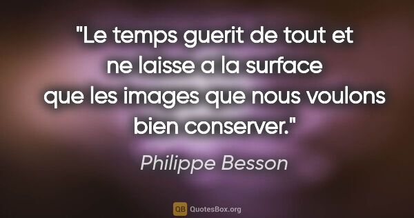 Philippe Besson citation: "Le temps guerit de tout et ne laisse a la surface que les..."