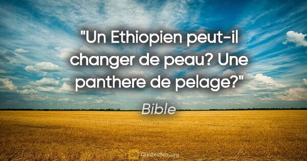 Bible citation: "Un Ethiopien peut-il changer de peau? Une panthere de pelage?"