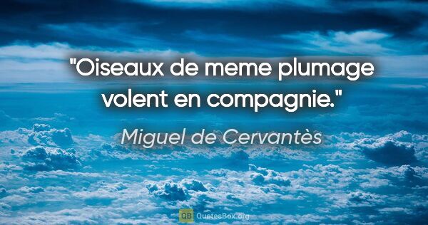 Miguel de Cervantès citation: "Oiseaux de meme plumage volent en compagnie."