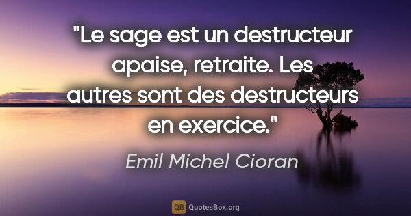 Emil Michel Cioran citation: "Le sage est un destructeur apaise, retraite. Les autres sont..."