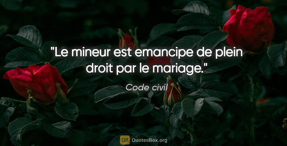 Code civil citation: "Le mineur est emancipe de plein droit par le mariage."