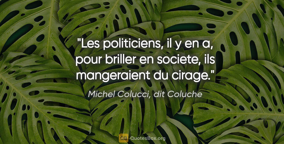 Michel Colucci, dit Coluche citation: "Les politiciens, il y en a, pour briller en societe, ils..."