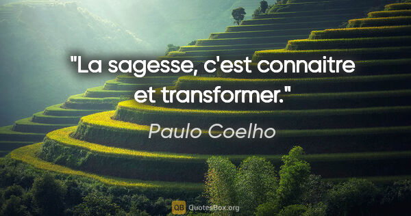 Paulo Coelho citation: "La sagesse, c'est connaitre et transformer."