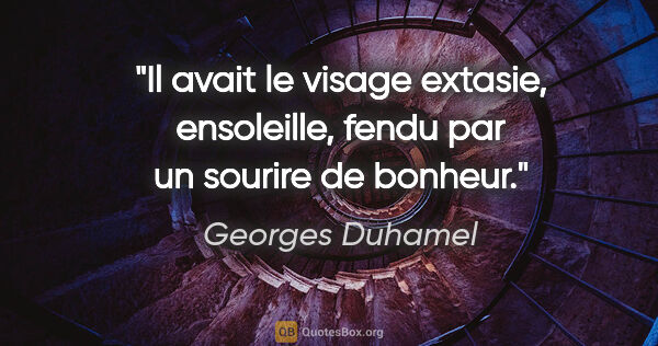 Georges Duhamel citation: "Il avait le visage extasie, ensoleille, fendu par un sourire..."