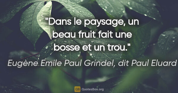 Eugène Emile Paul Grindel, dit Paul Eluard citation: "Dans le paysage, un beau fruit fait une bosse et un trou."