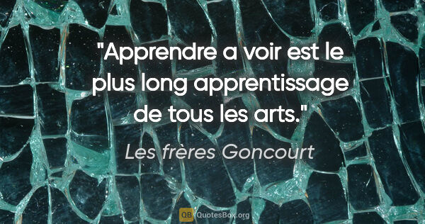 Les frères Goncourt citation: "Apprendre a voir est le plus long apprentissage de tous les arts."
