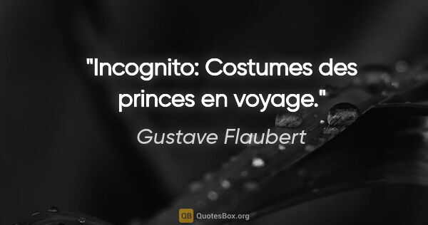 Gustave Flaubert citation: "Incognito: Costumes des princes en voyage."