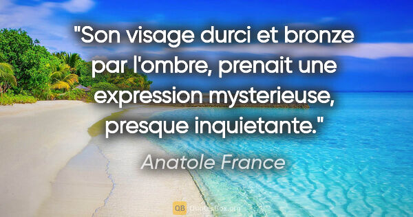 Anatole France citation: "Son visage durci et bronze par l'ombre, prenait une expression..."