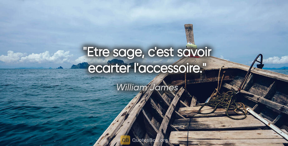 William James citation: "Etre sage, c'est savoir ecarter l'accessoire."