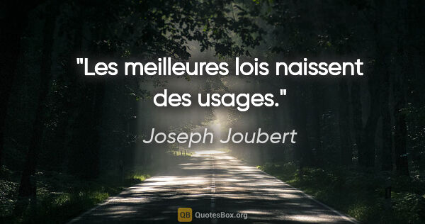 Joseph Joubert citation: "Les meilleures lois naissent des usages."