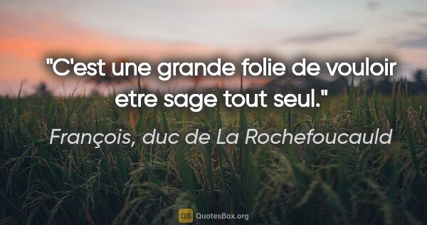 François, duc de La Rochefoucauld citation: "C'est une grande folie de vouloir etre sage tout seul."