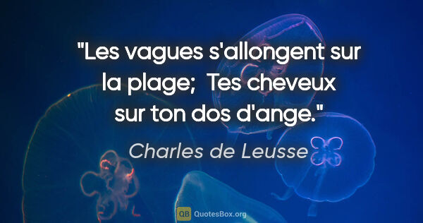 Charles de Leusse citation: "Les vagues s'allongent sur la plage;  Tes cheveux sur ton dos..."