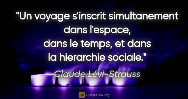 Claude Lévi-Strauss citation: "Un voyage s'inscrit simultanement dans l'espace, dans le..."