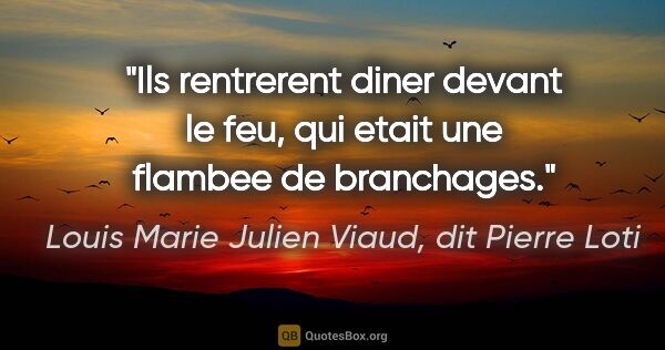 Louis Marie Julien Viaud, dit Pierre Loti citation: "Ils rentrerent diner devant le feu, qui etait une flambee de..."