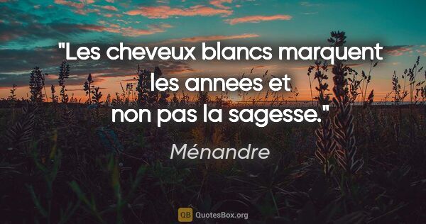 Ménandre citation: "Les cheveux blancs marquent les annees et non pas la sagesse."