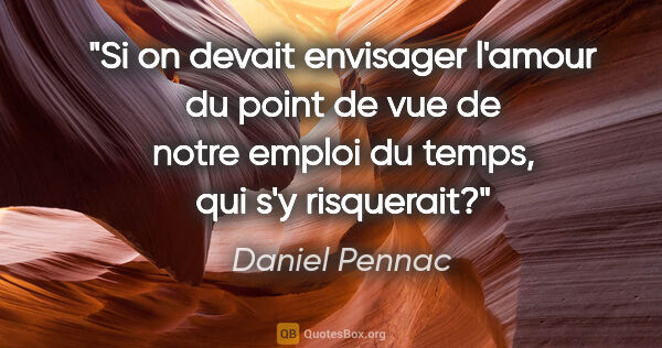 Daniel Pennac citation: "Si on devait envisager l'amour du point de vue de notre emploi..."