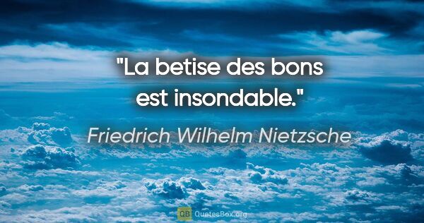 Friedrich Wilhelm Nietzsche citation: "La betise des bons est insondable."