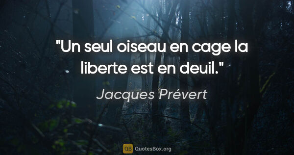Jacques Prévert citation: "Un seul oiseau en cage la liberte est en deuil."