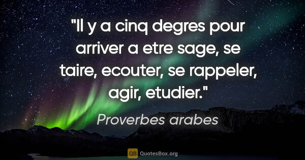 Proverbes arabes citation: "Il y a cinq degres pour arriver a etre sage, se taire,..."