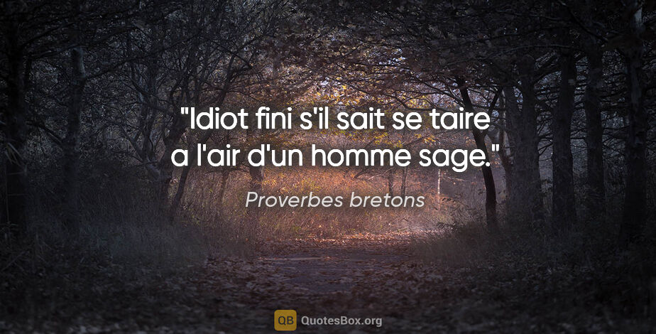 Proverbes bretons citation: "Idiot fini s'il sait se taire a l'air d'un homme sage."