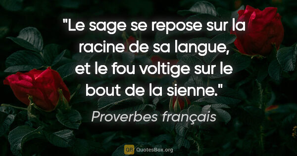 Proverbes français citation: "Le sage se repose sur la racine de sa langue, et le fou..."