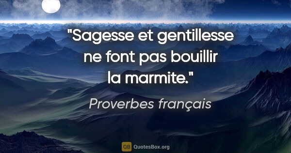 Proverbes français citation: "Sagesse et gentillesse ne font pas bouillir la marmite."