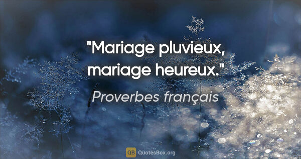 Proverbes français citation: "Mariage pluvieux, mariage heureux."