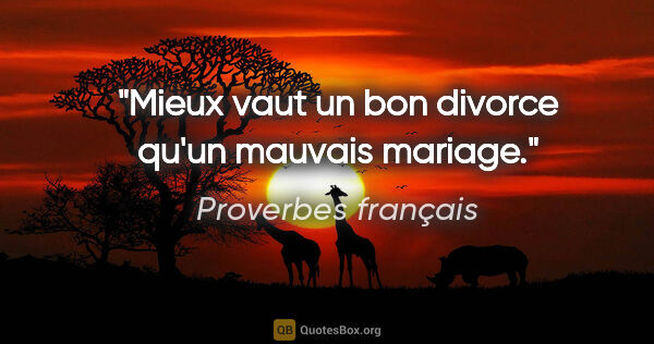 Proverbes français citation: "Mieux vaut un bon divorce qu'un mauvais mariage."