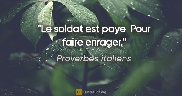 Proverbes italiens citation: "Le soldat est paye  Pour faire enrager."