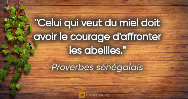Proverbes sénégalais citation: "Celui qui veut du miel doit avoir le courage d'affronter les..."