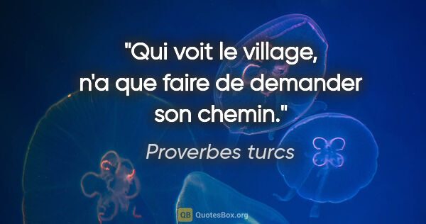 Proverbes turcs citation: "Qui voit le village, n'a que faire de demander son chemin."