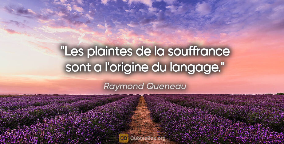 Raymond Queneau citation: "Les plaintes de la souffrance sont a l'origine du langage."