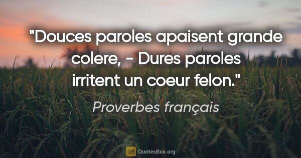 Proverbes français citation: "Douces paroles apaisent grande colere, - Dures paroles..."