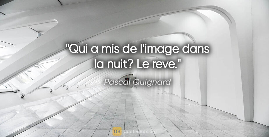 Pascal Quignard citation: "Qui a mis de l'image dans la nuit? Le reve."