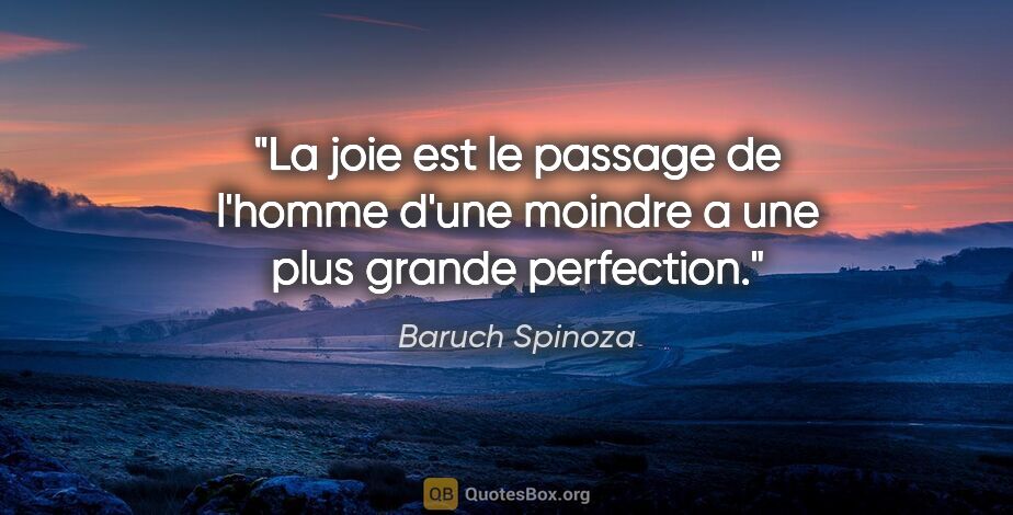 Baruch Spinoza citation: "La joie est le passage de l'homme d'une moindre a une plus..."