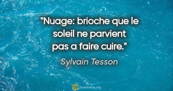 Sylvain Tesson citation: "Nuage: brioche que le soleil ne parvient pas a faire cuire."