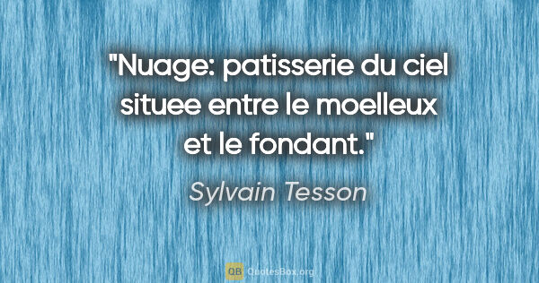 Sylvain Tesson citation: "Nuage: patisserie du ciel situee entre le moelleux et le fondant."