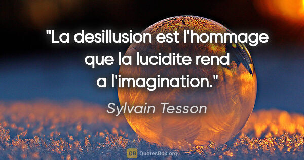 Sylvain Tesson citation: "La desillusion est l'hommage que la lucidite rend a..."