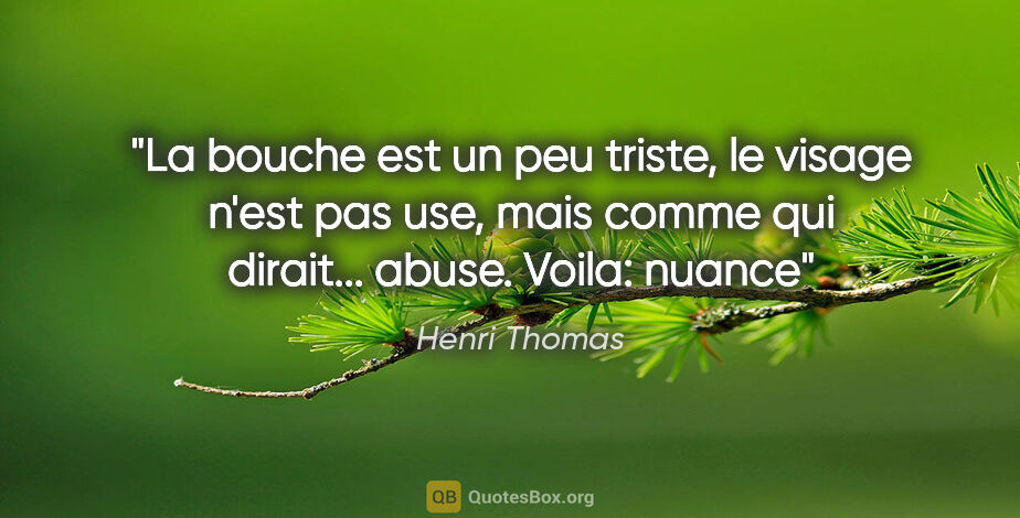 Henri Thomas citation: "La bouche est un peu triste, le visage n'est pas use, mais..."