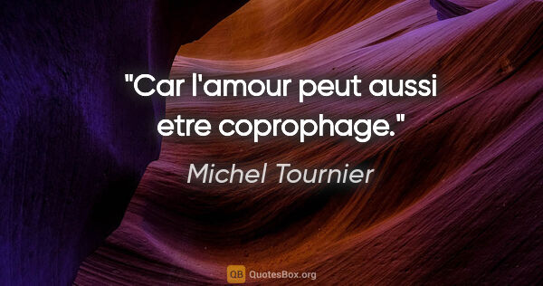 Michel Tournier citation: "Car l'amour peut aussi etre coprophage."