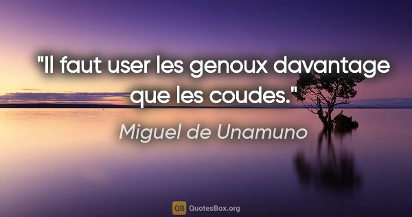 Miguel de Unamuno citation: "Il faut user les genoux davantage que les coudes."